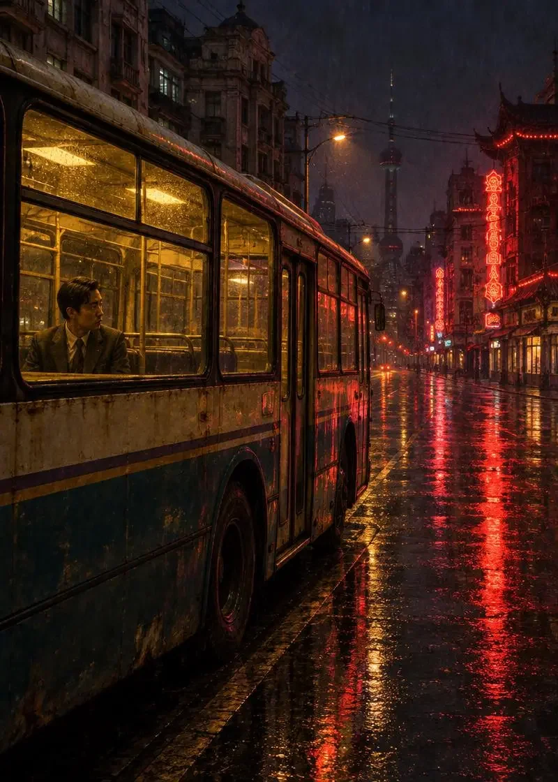 黄桃短剧最新《夜班车上的乘客》封面，都市奇谭题材，1998 年的末班车，每天同一位乘客，每天同一个目的地。